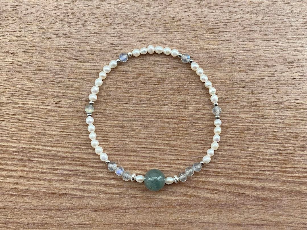 ブルートルマリン ラブラドライト 天然石 パール ブレスレット