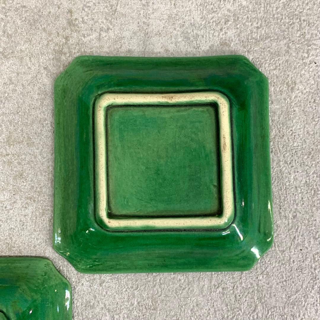 小皿5点 珉平焼 角皿 龍 淡路 人気 タイルグリーン 古皿 手塩皿 緑 翠