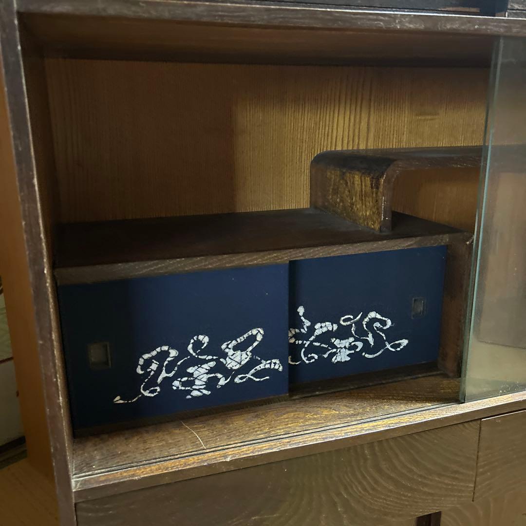 長期保管品 茶箪笥 茶タンス 木製 ガラス ビンテージ アンティーク 昭和レトロ
