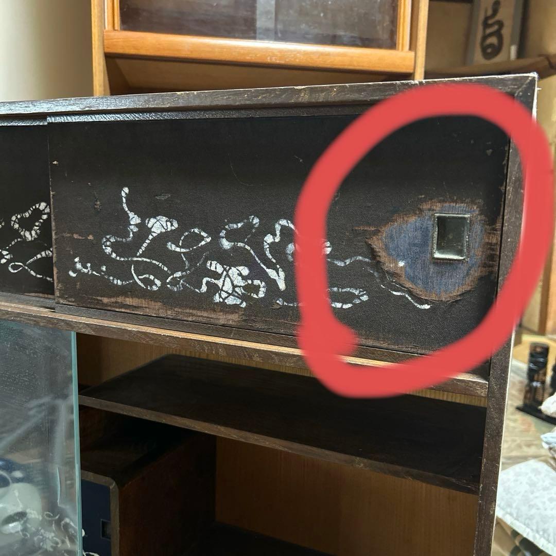 長期保管品 茶箪笥 茶タンス 木製 ガラス ビンテージ アンティーク 昭和レトロ