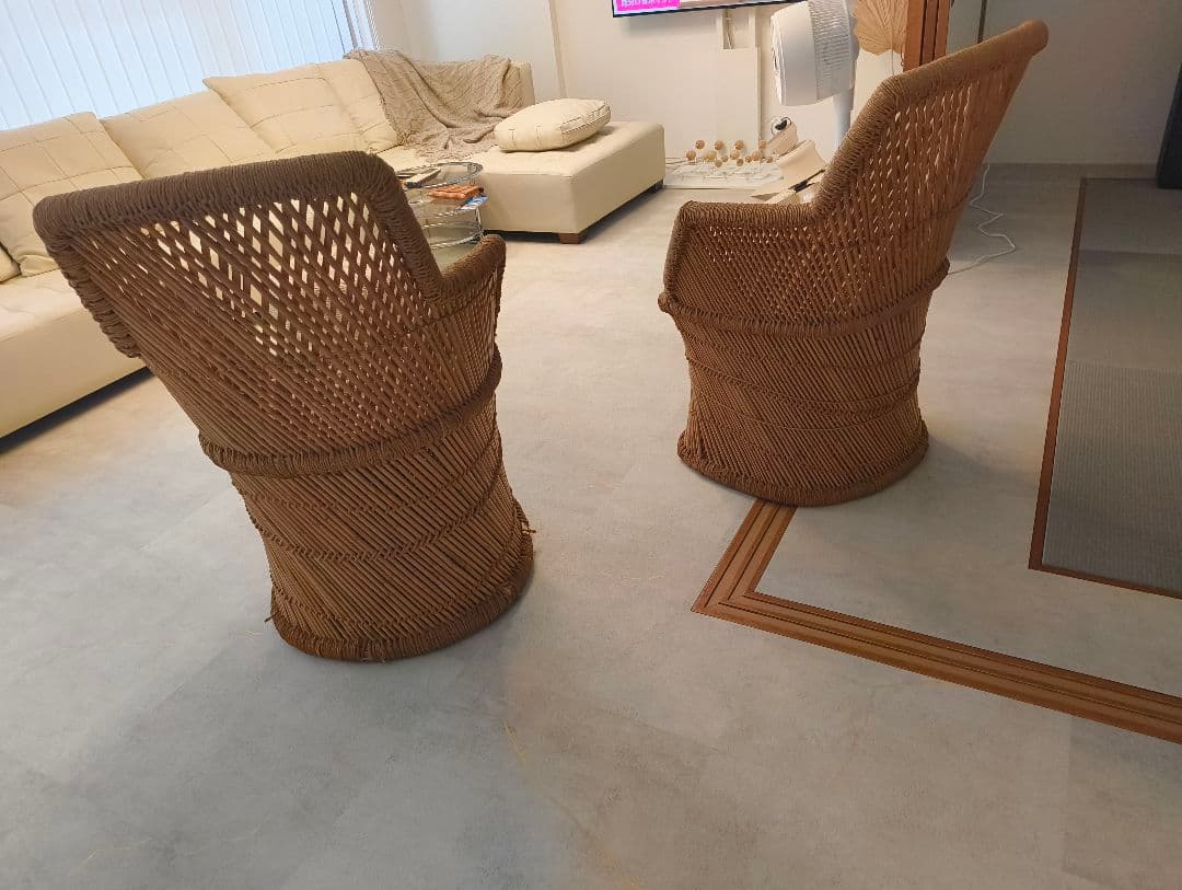 ラタン アームチェア 2脚セット バリ 引取限定✨