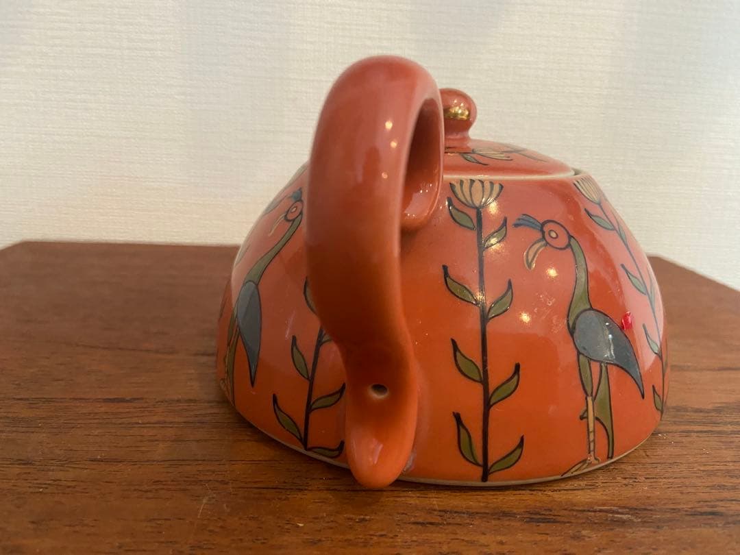 【入手困難／南米民藝】ペルー古陶 鳥文様ティーポット｜ヴィンテージ・オレンジ釉｜