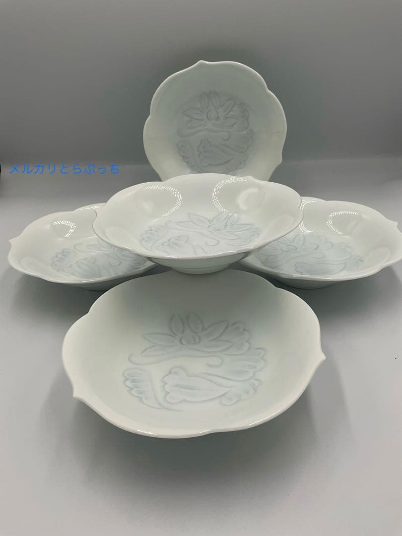 井上萬二　皿　鉢　白磁紫牡丹