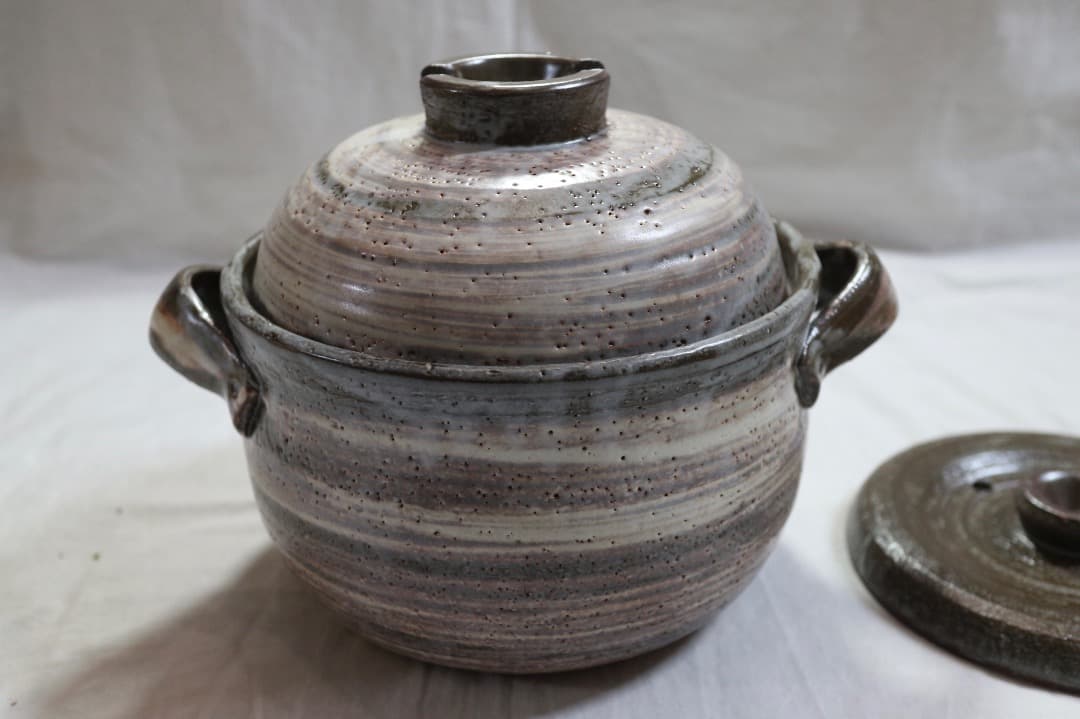 未使用 たち吉 白刷毛目 土鍋 ご飯鍋 3合炊き 元箱有り