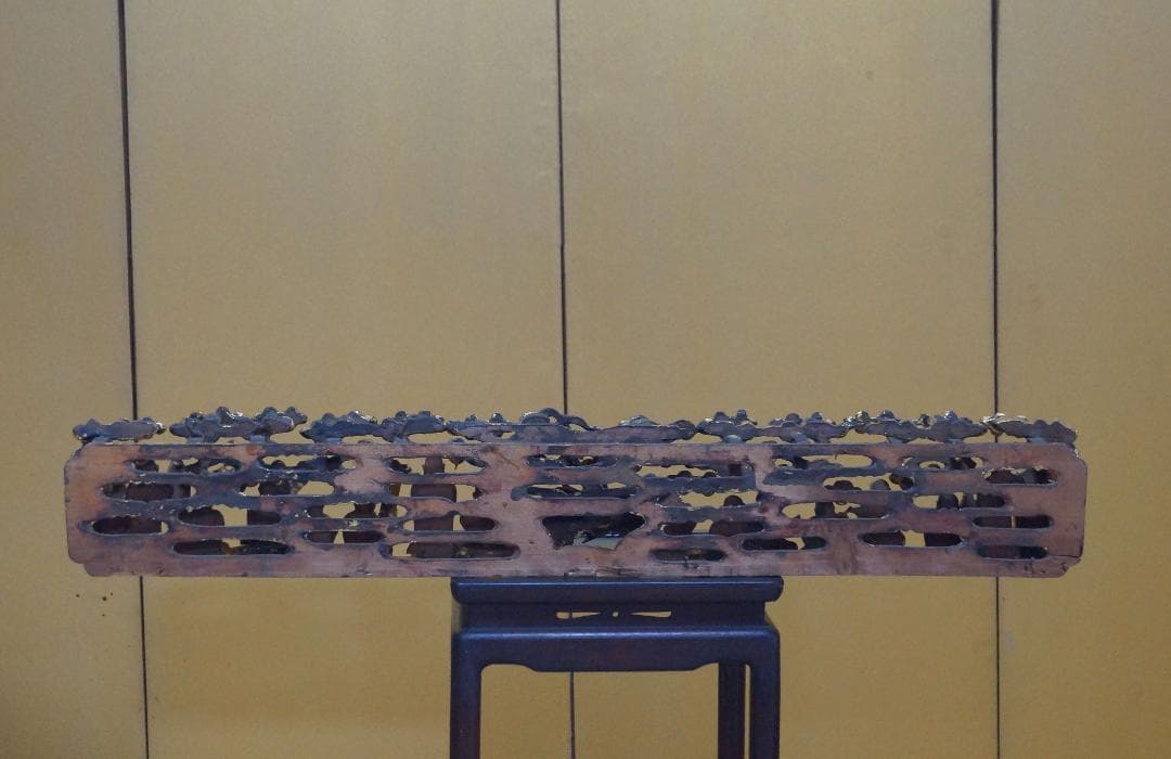 大正期 木製透かし彫り『龍羅漢図』金箔塗り 欄間飾り木彫欄間 仏壇飾りオブジェ