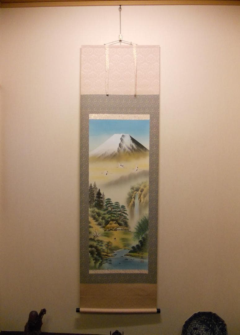 掛け軸 西村千里 風水富嶽發祥図 絹本 希少 軸装 茶道具 掛軸 美品