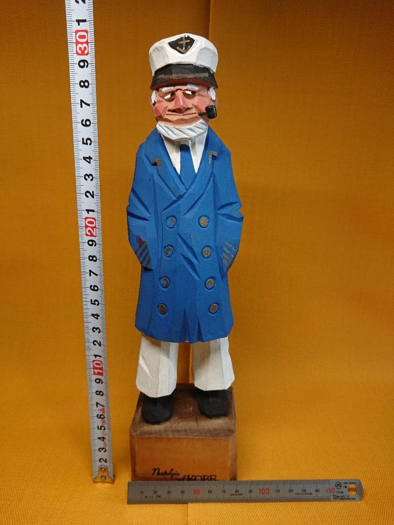 人形　木彫　船長　彫像　オブジェ　置物　インテリア　工芸品　美術品　A1078