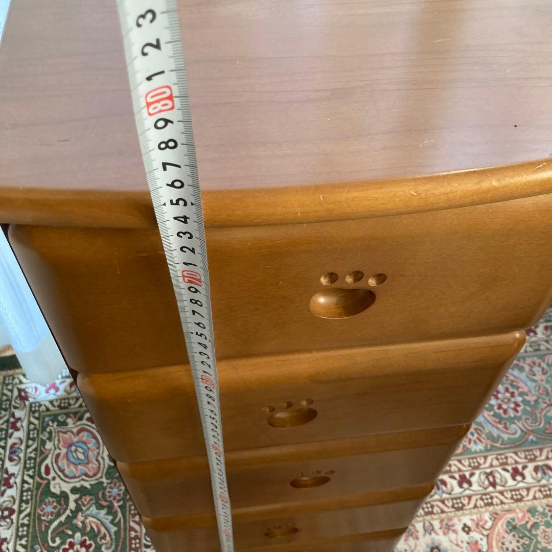5段引き出し　電話台　チェスト　猫　木製　足跡