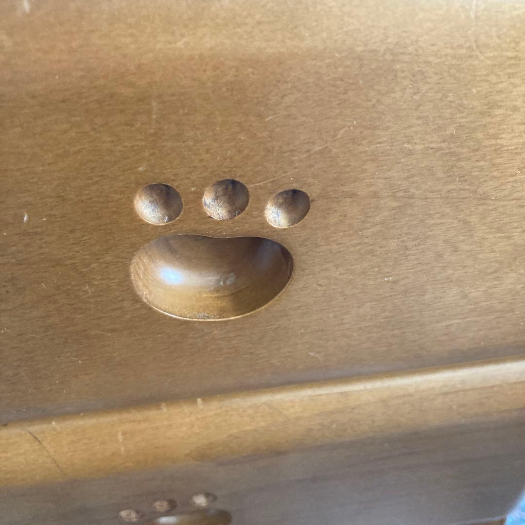 5段引き出し　電話台　チェスト　猫　木製　足跡