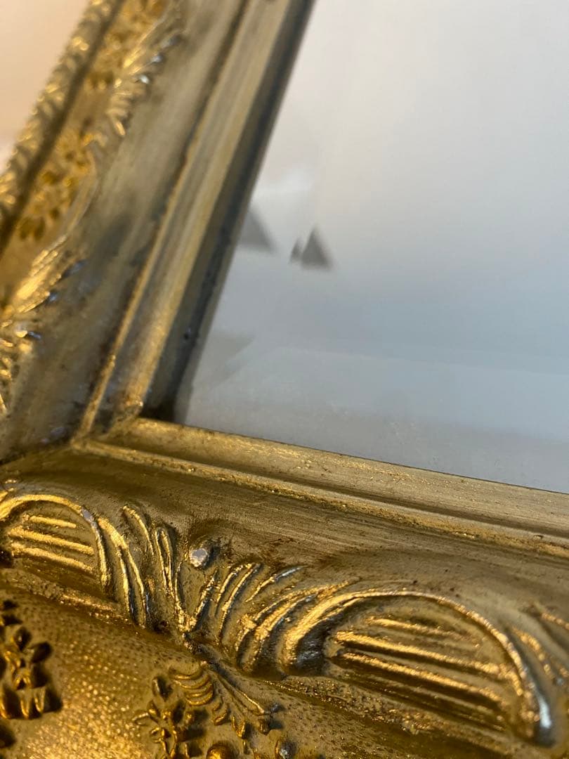 アンティーク　ミラー　鏡　壁掛け　レトロ　姿見　ヴィンテージ　ゴールド