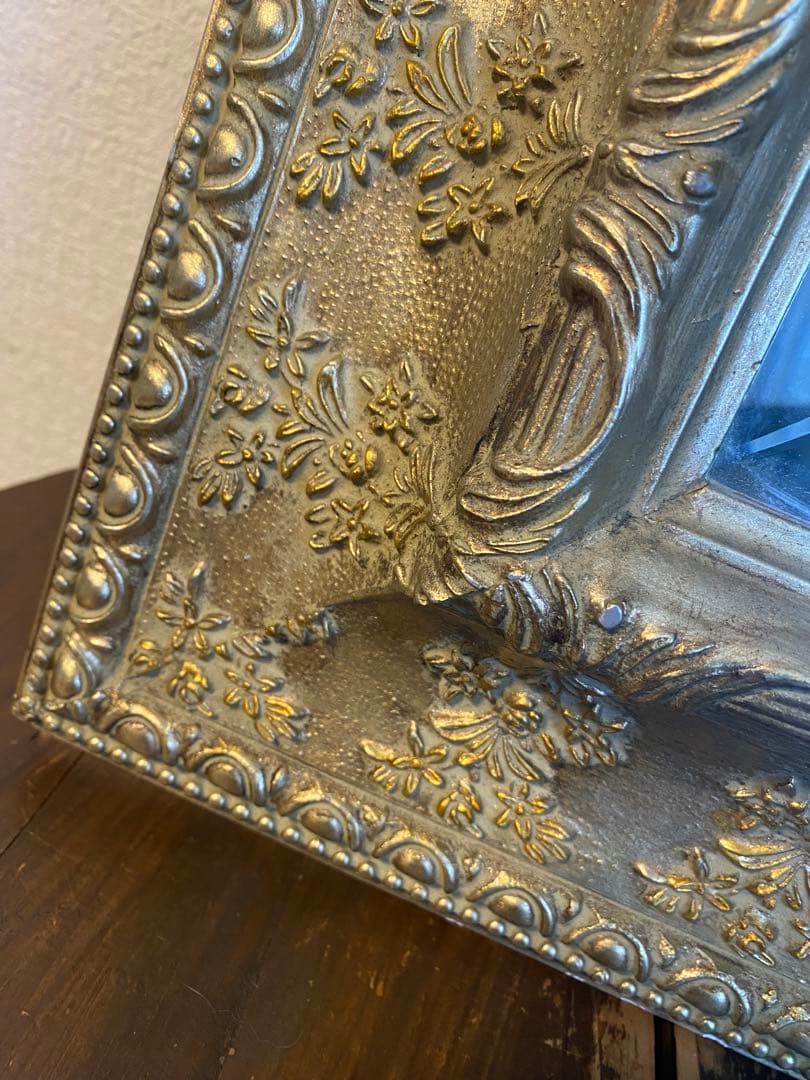 アンティーク　ミラー　鏡　壁掛け　レトロ　姿見　ヴィンテージ　ゴールド