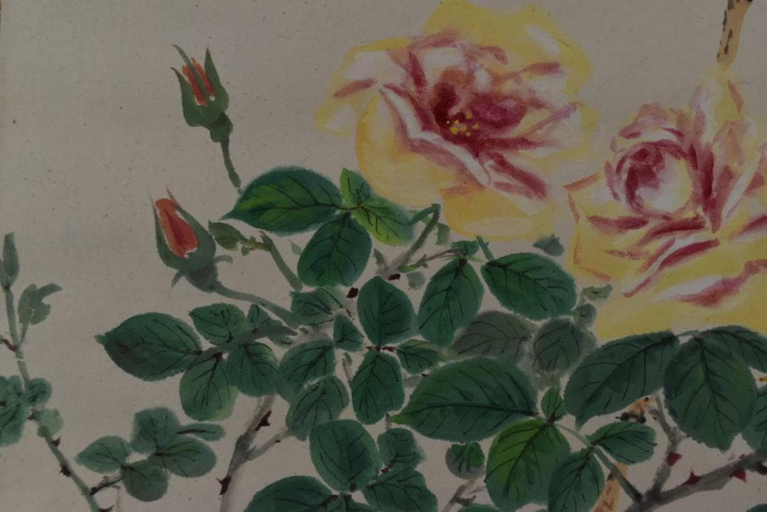 真作】山本朝光/薔薇に蜂図/バラ図/横物/掛軸/名家伝来/Z-872 - メルカリ