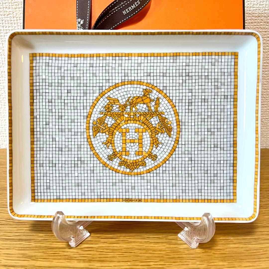 【新品　ギフト包装】エルメス　モザイク　ゴールド　長方形プレート　12×16