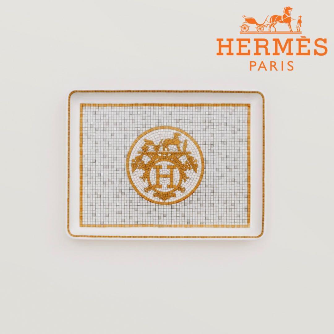 【新品　ギフト包装】エルメス　モザイク　ゴールド　長方形プレート　12×16