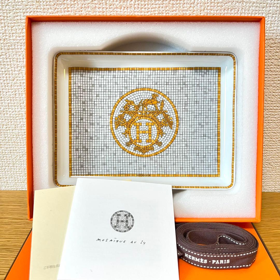 【新品　ギフト包装】エルメス　モザイク　ゴールド　長方形プレート　12×16