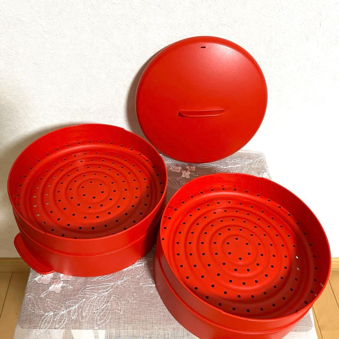 ☆タッパーウェア スチームイット(蒸し器) 赤 レッド Tupperware