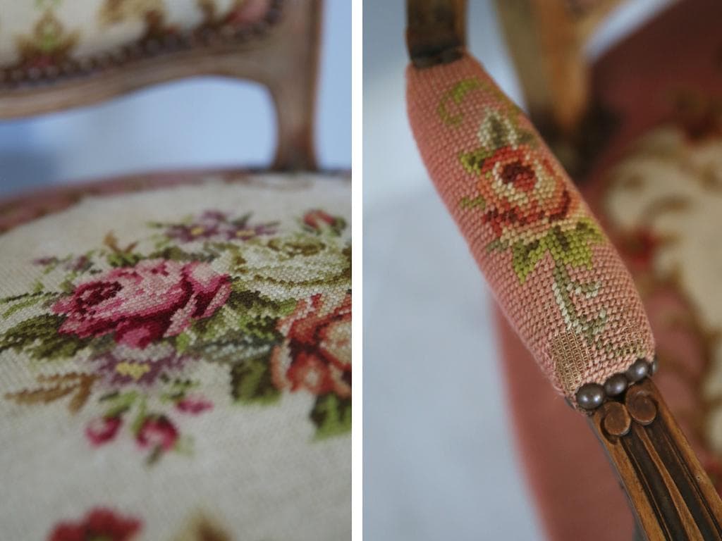 フランスアンティーク猫脚サロンチェア/木製肘掛けイス/アームソファ(89-46)