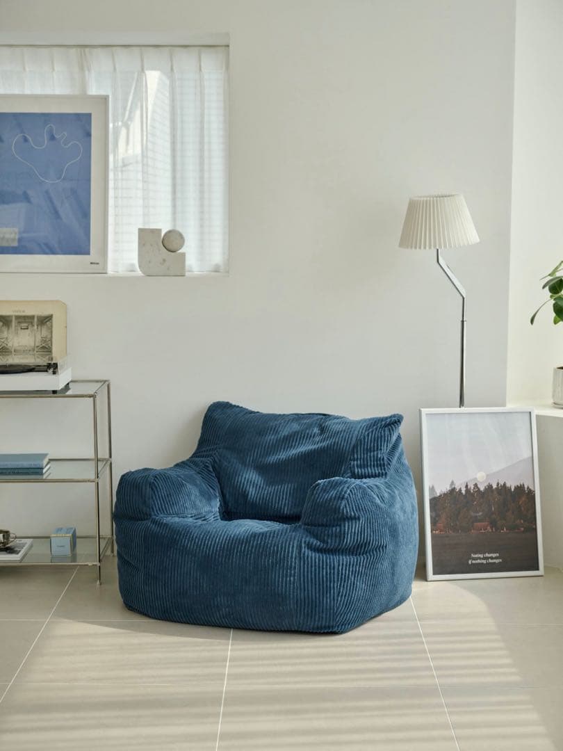 HUGME LOOSY 1人掛けビーズソファ+オットマン ネイビー