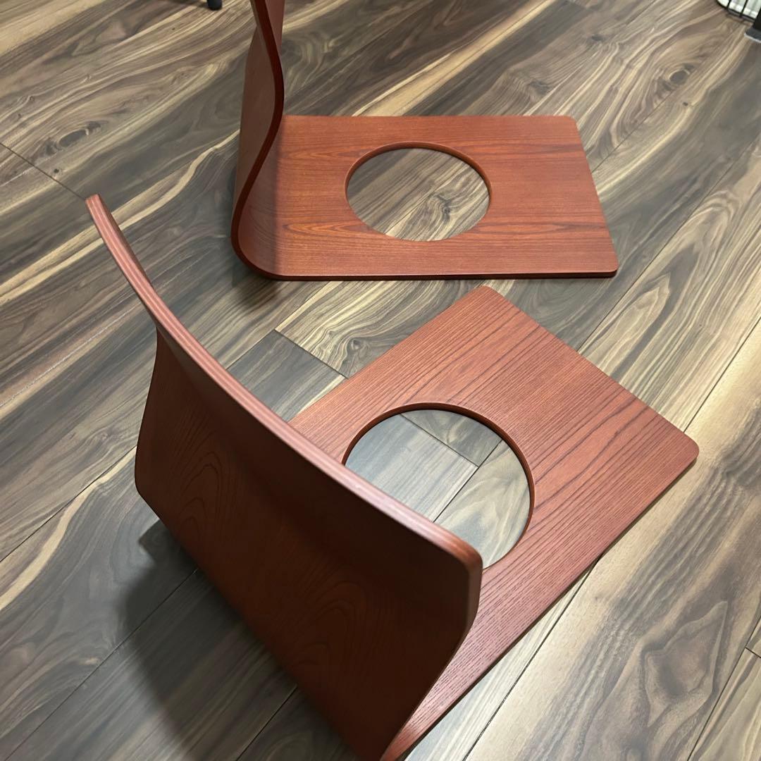 円形木製座卓 カンディハウス1個 天童木工曲げ座椅子2脚 カンデハウス