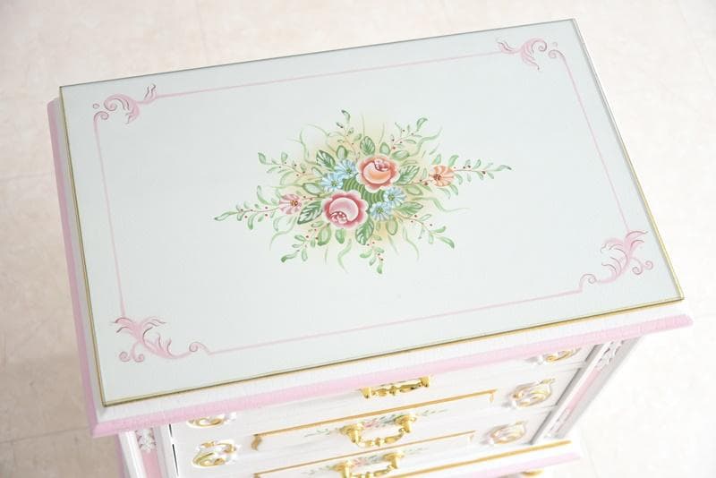 ロココ調 ガラス天板付き ミニチェスト/ナイトテーブル