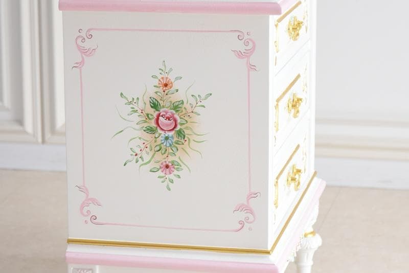 ロココ調 ガラス天板付き ミニチェスト/ナイトテーブル