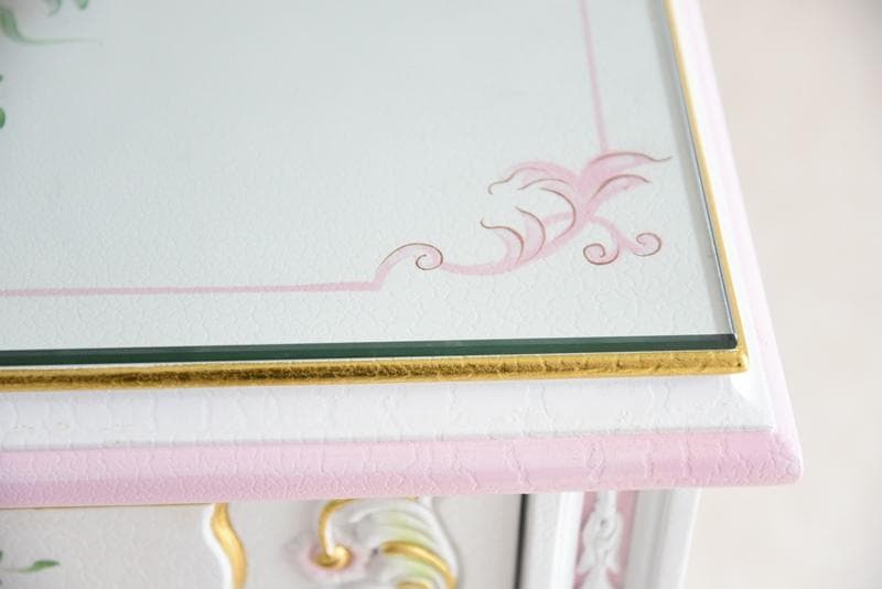 ロココ調 ガラス天板付き ミニチェスト/ナイトテーブル