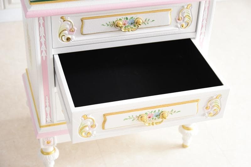 ロココ調 ガラス天板付き ミニチェスト/ナイトテーブル