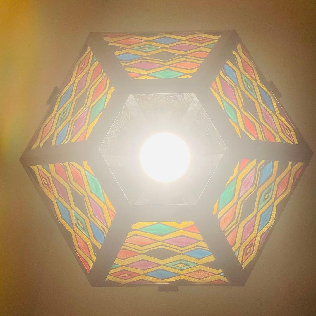 昭和レトロ KINGSTON ペンダントライト ステンドグラス カフェ 金属