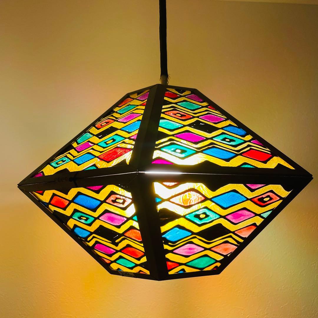 昭和レトロ KINGSTON ペンダントライト ステンドグラス カフェ 金属