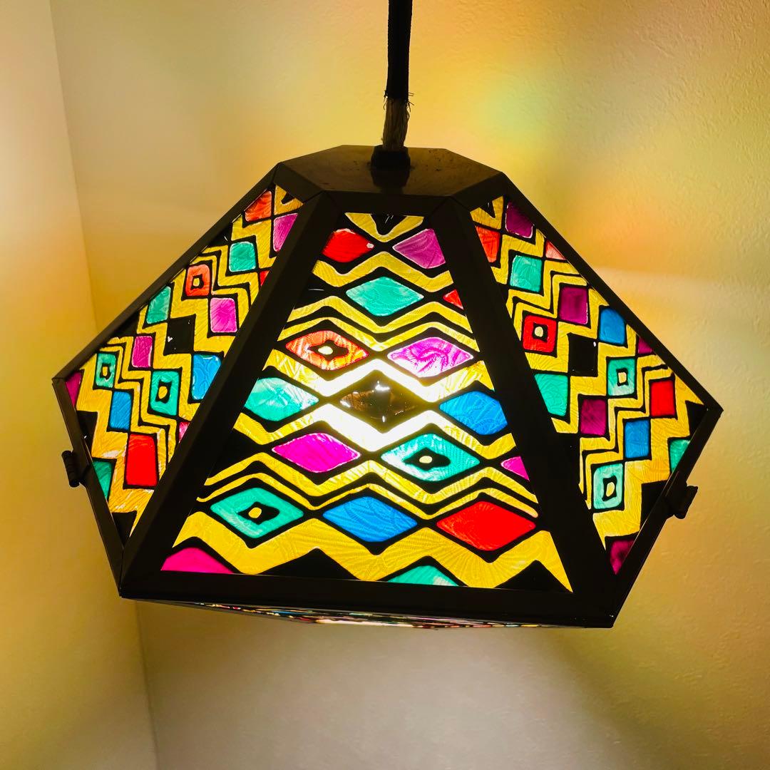 昭和レトロ KINGSTON ペンダントライト ステンドグラス カフェ 金属