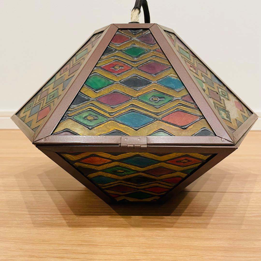 昭和レトロ KINGSTON ペンダントライト ステンドグラス カフェ 金属