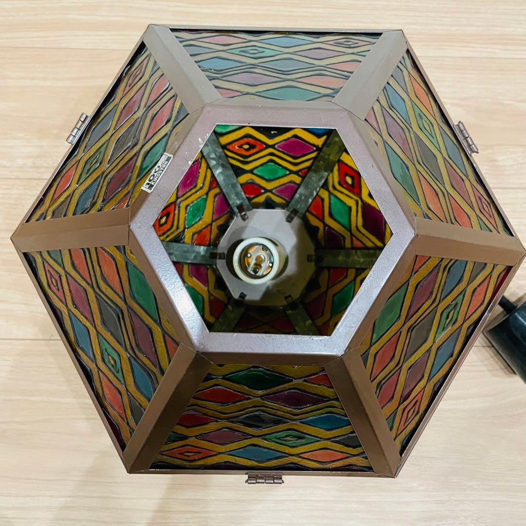 昭和レトロ KINGSTON ペンダントライト ステンドグラス カフェ 金属