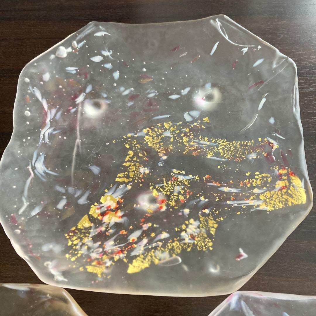 八角形ガラス皿 3枚セット 金箔模様 - メルカリ
