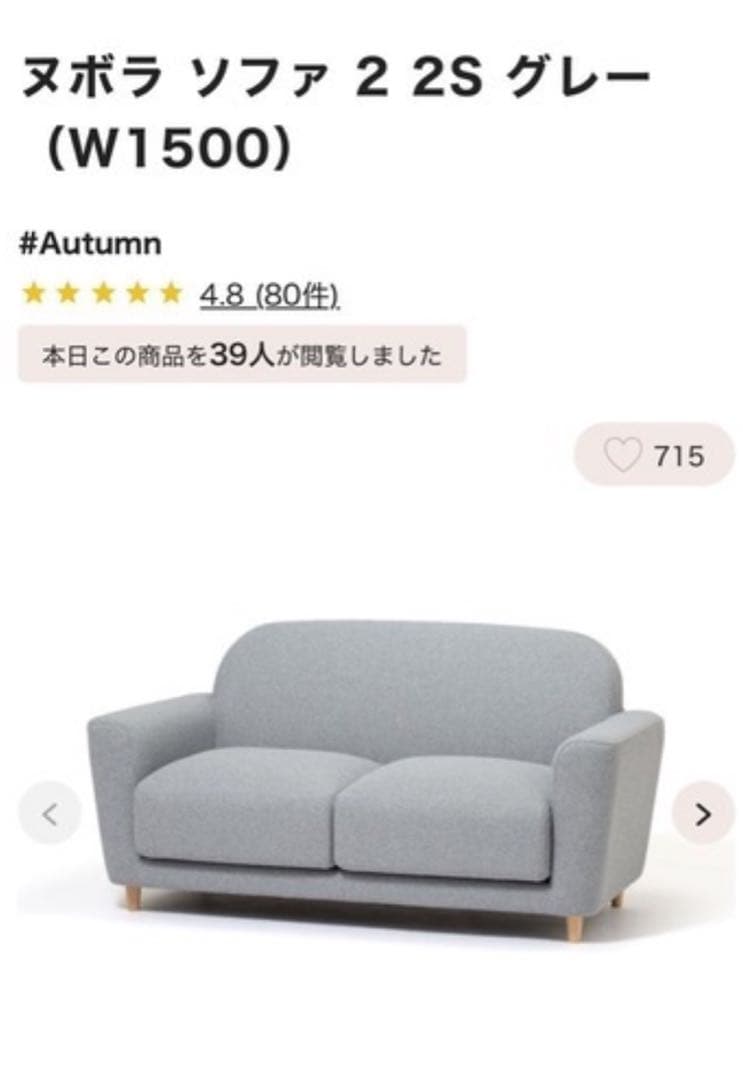 【専用ページ】フランフラン　ヌボラ ソファ 2 2S グレー (W1500)