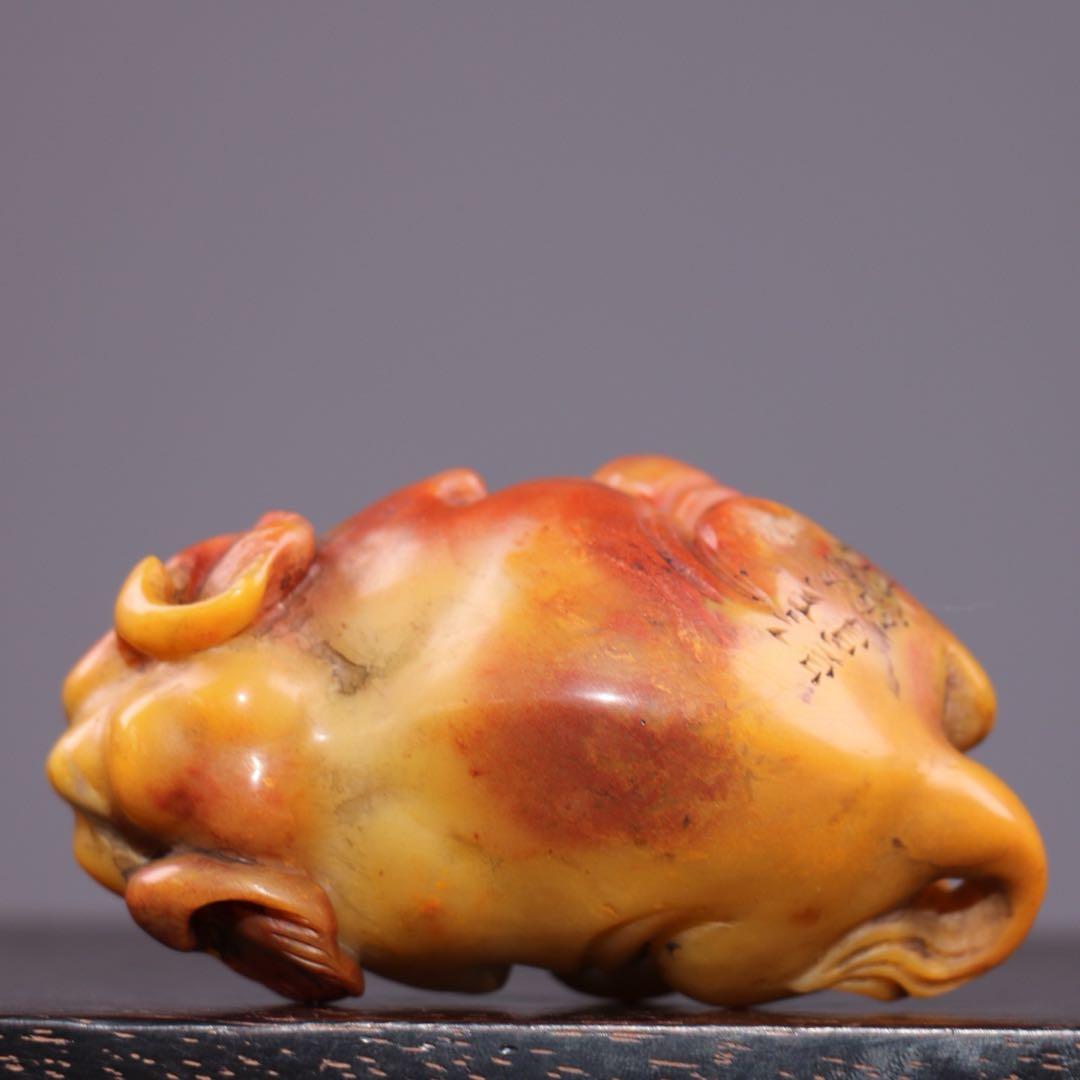 旧蔵　極細工彫刻　天然　寿山石 象　置物　古美術　美品　逸品　アンティーク