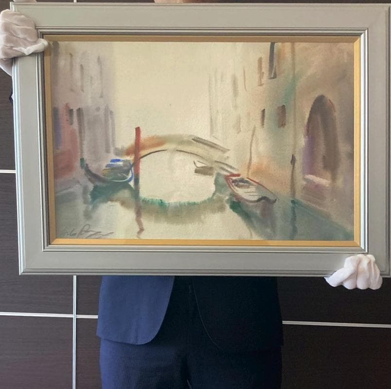 カルロ・ルヴァニャン｜べニス・フラーリ運河｜水彩画｜原画｜20世紀アンティーク品