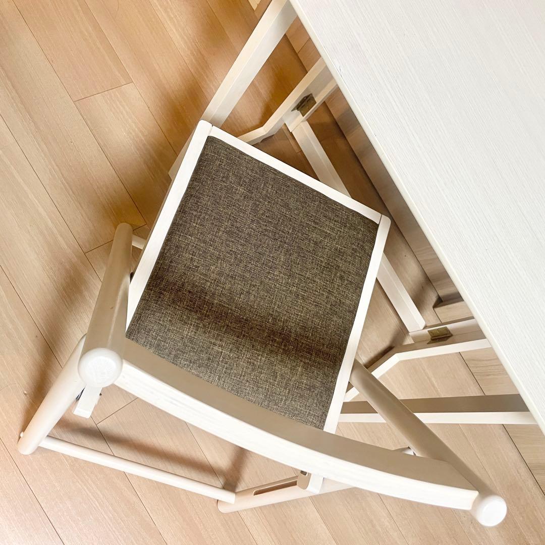 【美品】デスク チェア セット 折り畳み可能 フォールディング ホワイト 木製