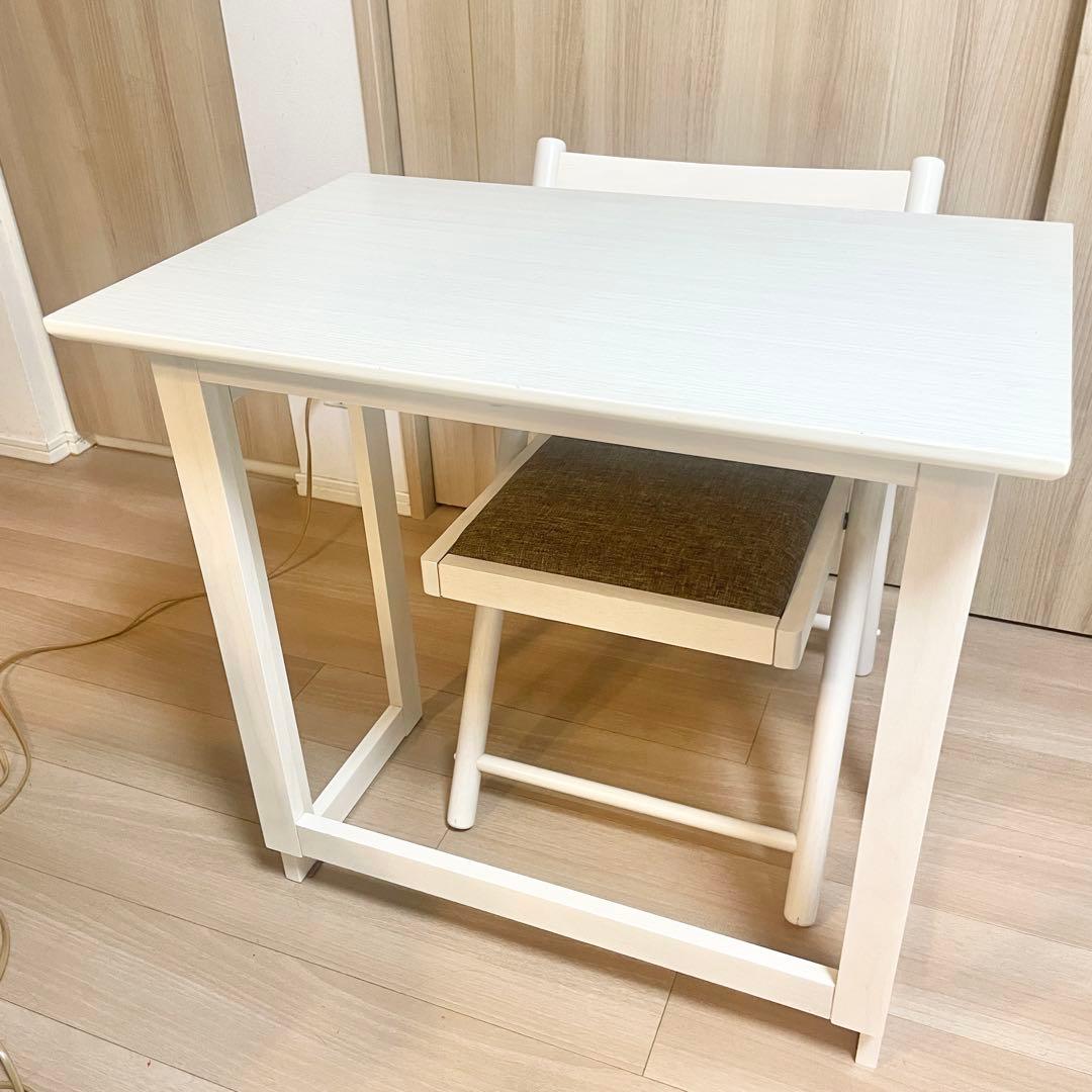 【美品】デスク チェア セット 折り畳み可能 フォールディング ホワイト 木製