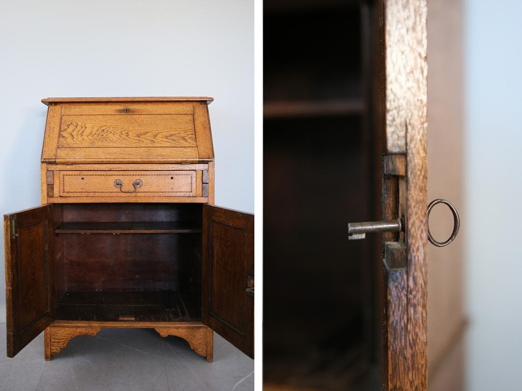 英国アンティーク木製ライティングビューロー/勉強机デスク/テーブル(89-71)