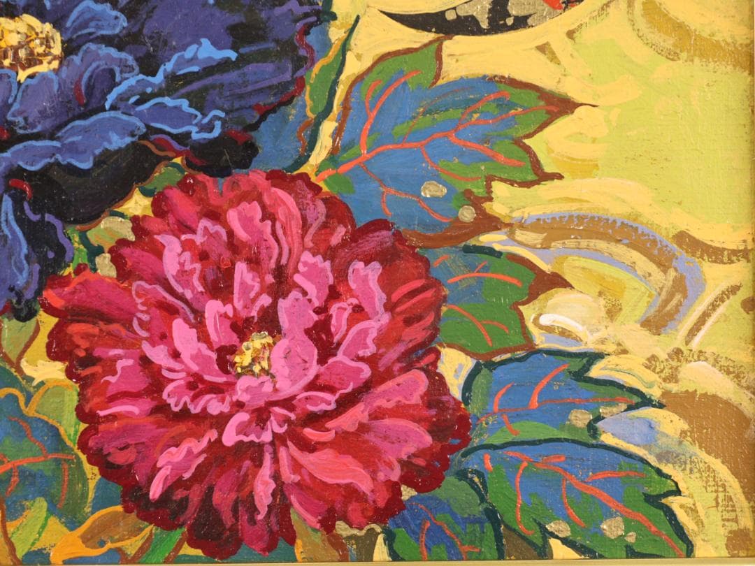 【真作】　竹内春光 「 牡丹 」　F4号　油彩　裏サイン　一創会　BK169