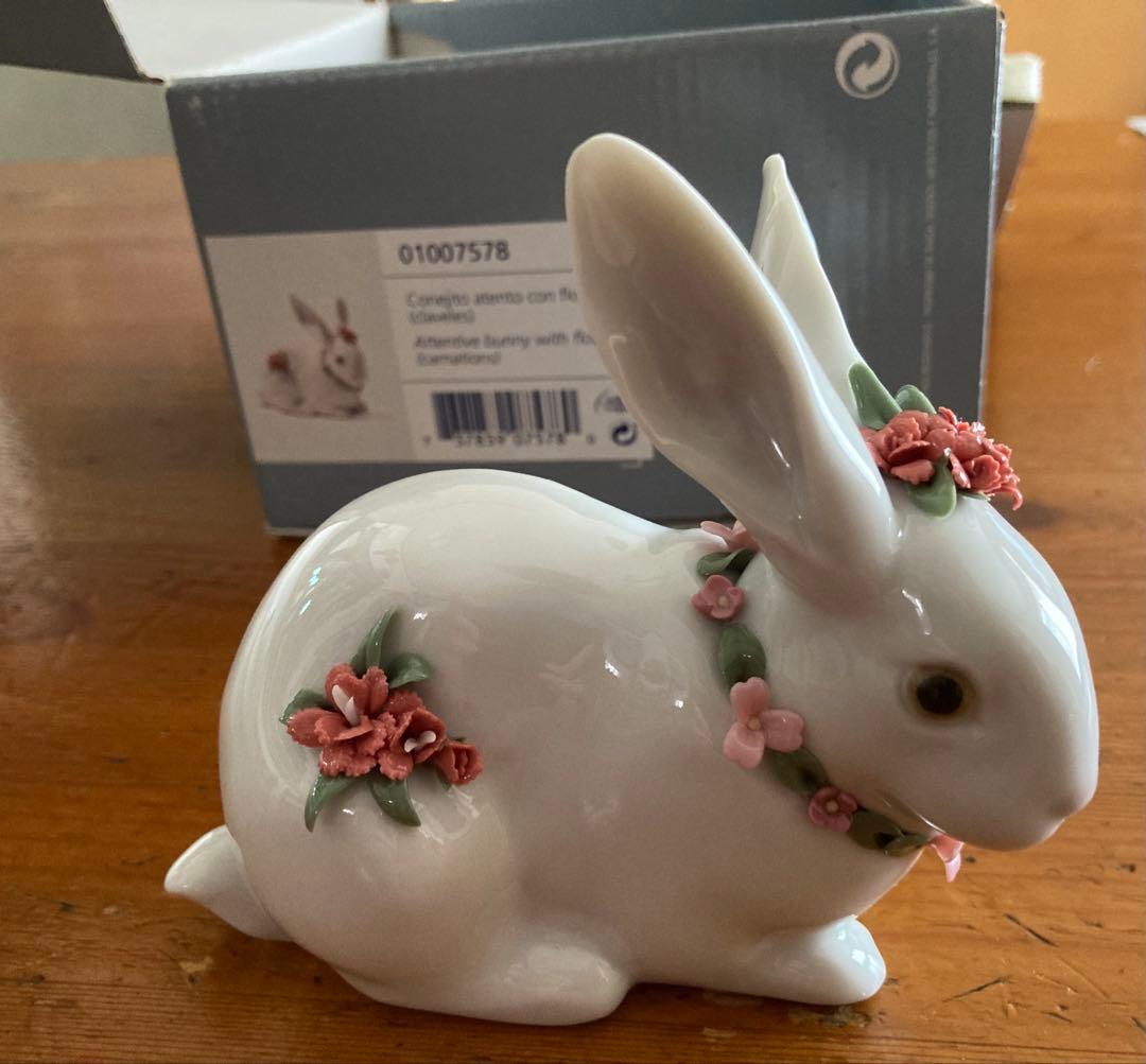 LLADRO リヤドロ 花うさぎ スペイン#7578陶器製箱付 新品未使用品レア