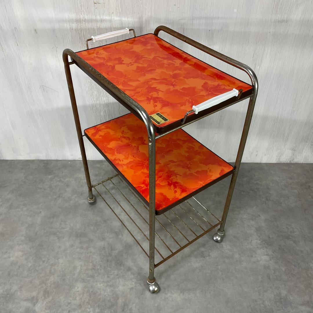 昭和レトロ 花柄 キッチンワゴン オレンジ トレー ヴィンテージ ビンテージ