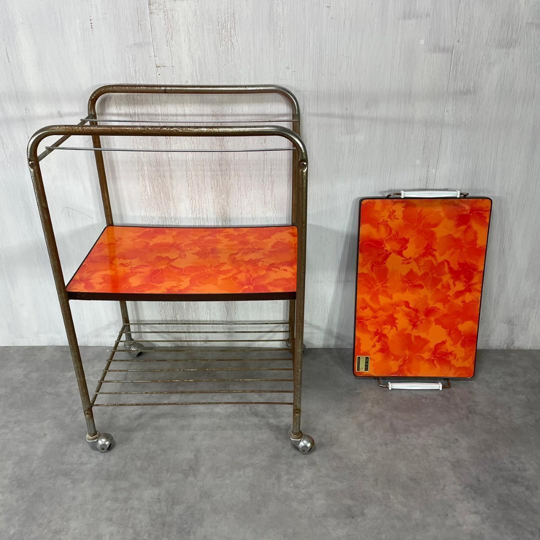 昭和レトロ 花柄 キッチンワゴン オレンジ トレー ヴィンテージ ビンテージ