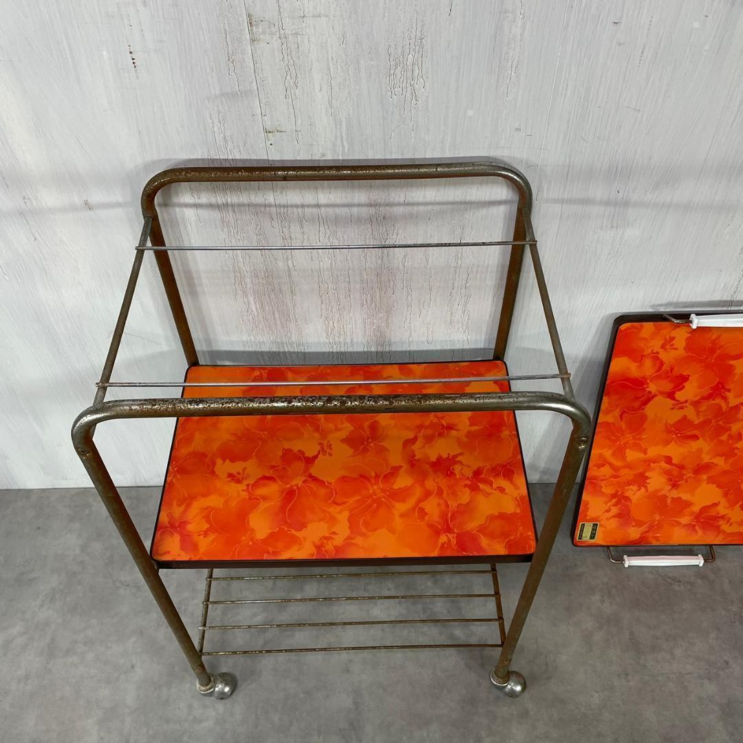 昭和レトロ 花柄 キッチンワゴン オレンジ トレー ヴィンテージ ビンテージ