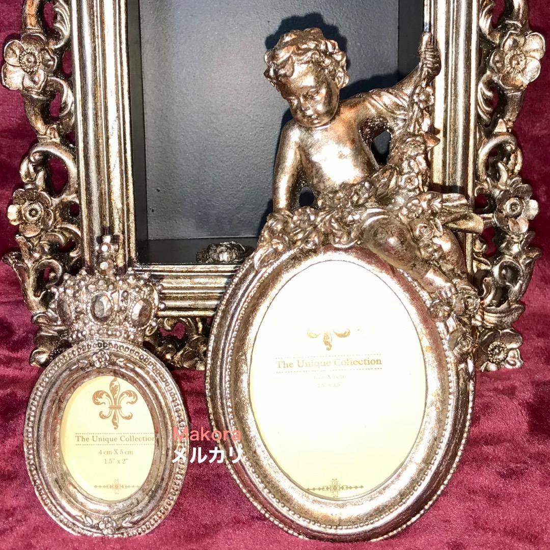 アンティーク風　壁掛け飾り棚★フォトフレーム2個付