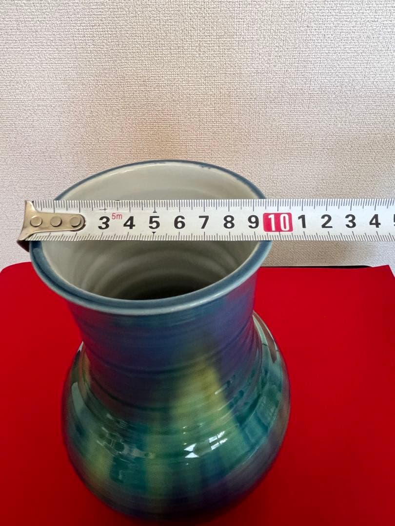 柳雨軒三代 人間国宝 徳田八十吉（正彦銘）碧明釉 花入 高さ約22cm