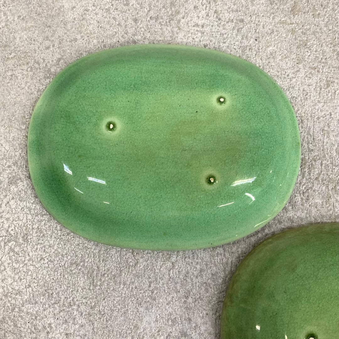 小皿5点 珉平焼 小判型 龍 淡路 人気 タイルグリーン 古皿 手塩皿 緑 翠