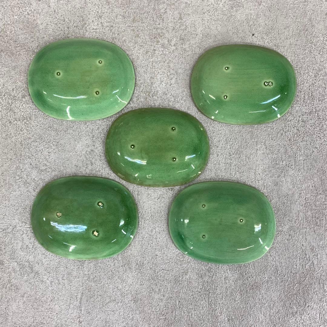 小皿5点 珉平焼 小判型 龍 淡路 人気 タイルグリーン 古皿 手塩皿 緑 翠