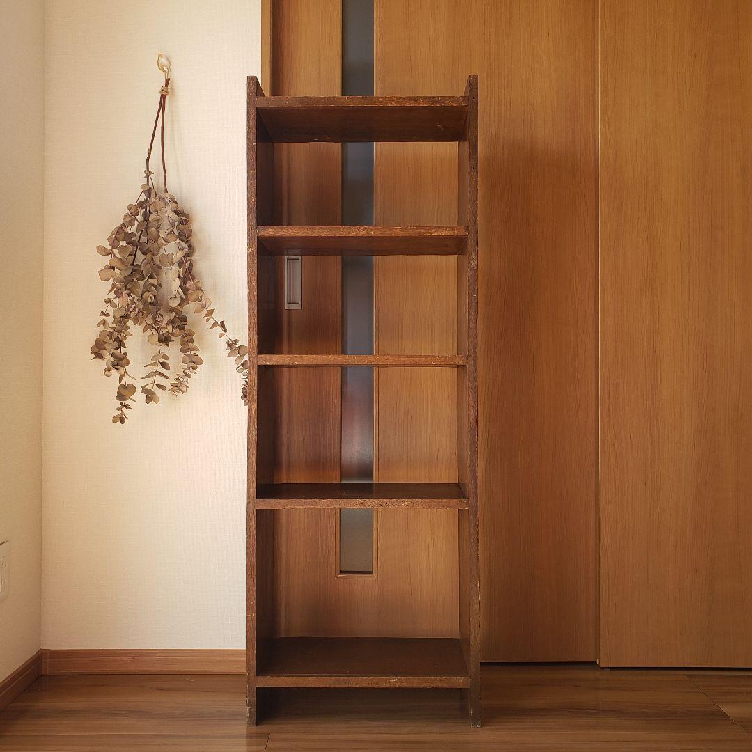 ラワンの5段収納棚　木製　ラワン材　オープンラック　古家具