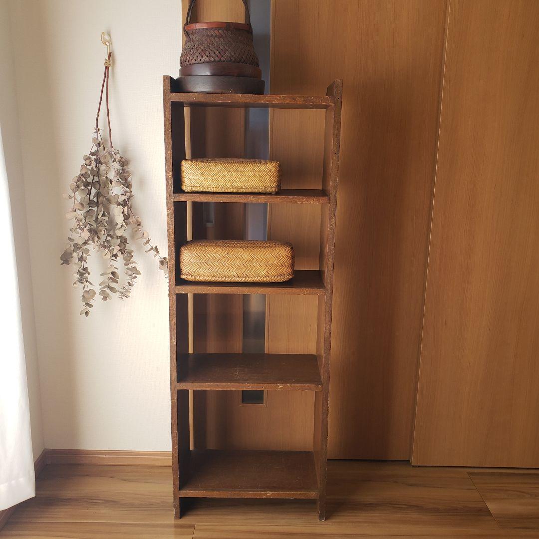 ラワンの5段収納棚　木製　ラワン材　オープンラック　古家具